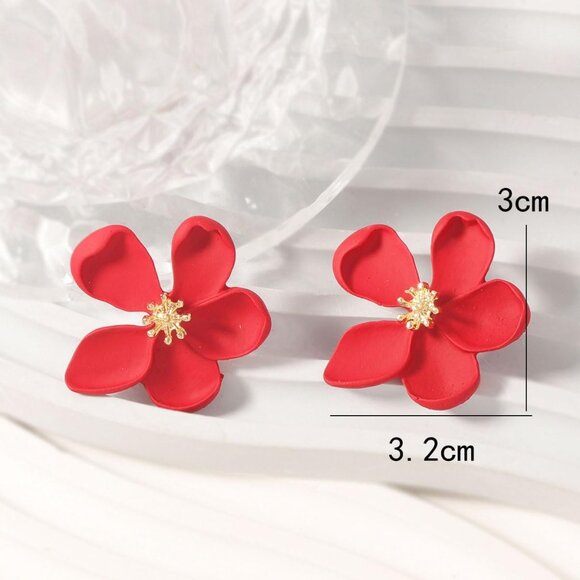 Women's Red Beauty Cute Flower Shape Statement Boho Dainty Stud Earrings - Picture 2 of 7
